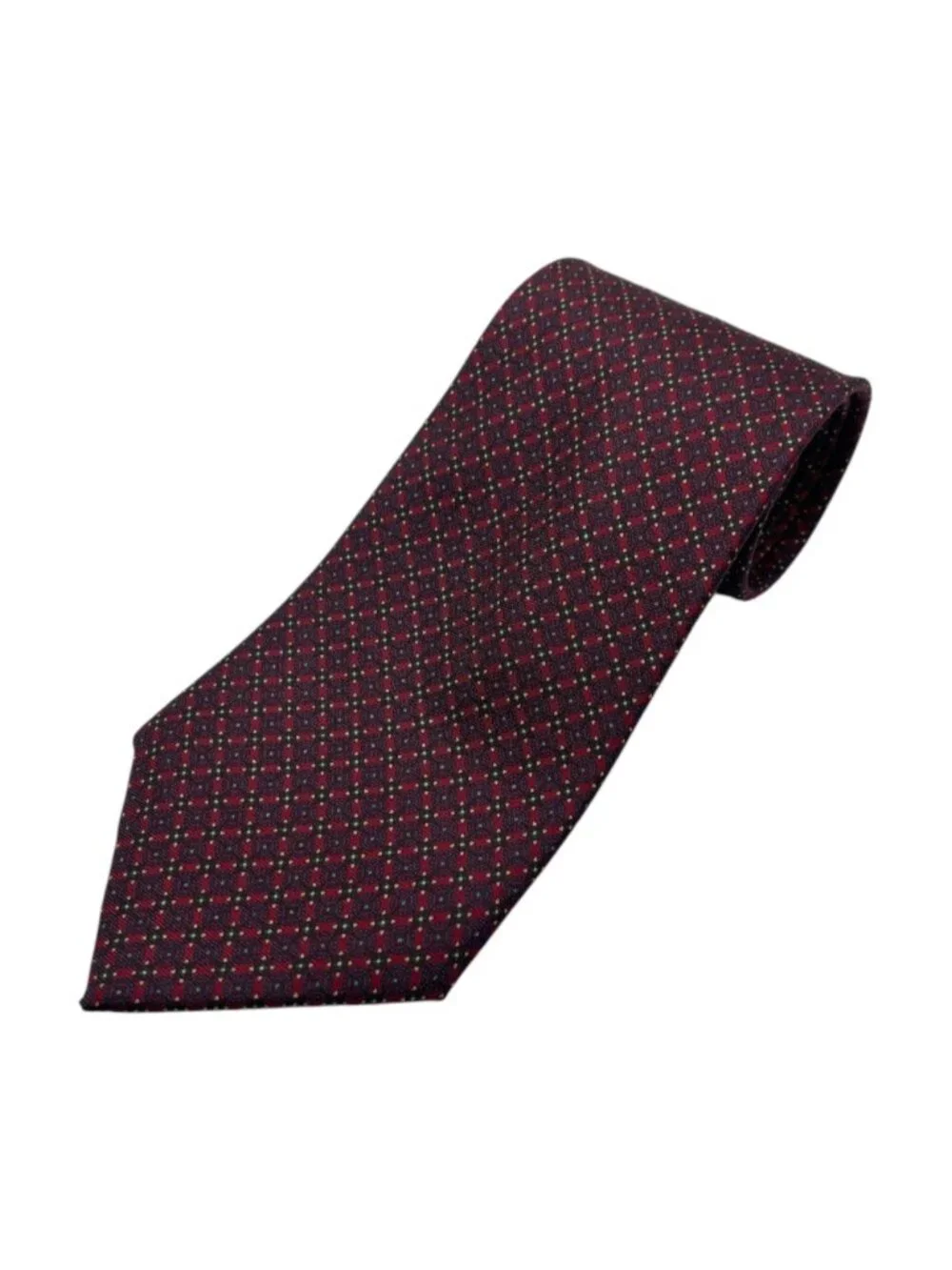 Monsieur Pierre Paris Vintage Silk Tie Dark Red Multicolour Pattern Made in Pari
